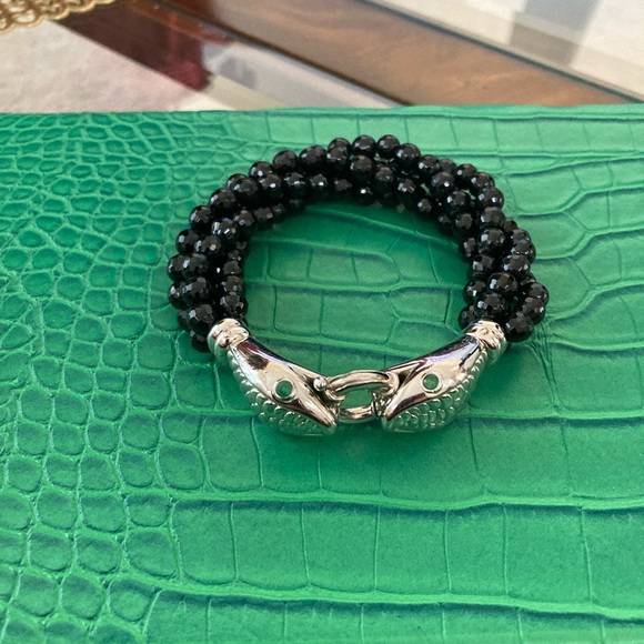 Pre-Loved Faceted Onyx Bead Bracelet/Sterling Silver Snake Head Clasp - Picture 5 of 6